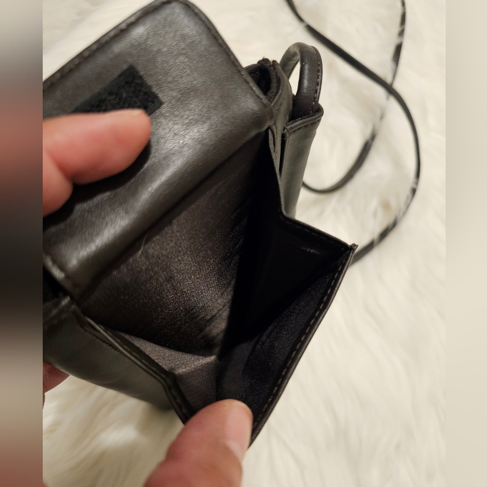 Vintage Black Leather Women's Wallet On Chain w/Cell Phone Holder - Picture 7 of 9